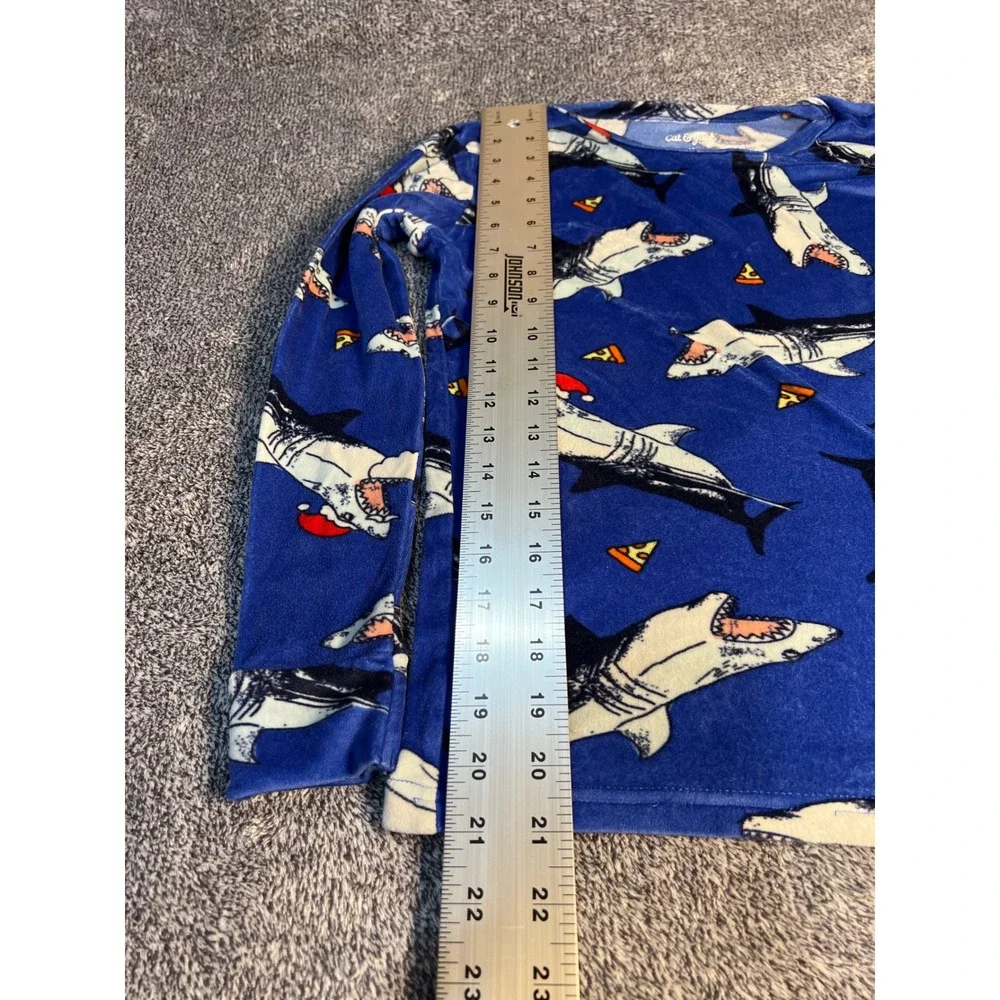 Cat &Jack Kids Blue Shark Santa Pizza Fleece Pajama Set Size14 Holiday Sleepwear